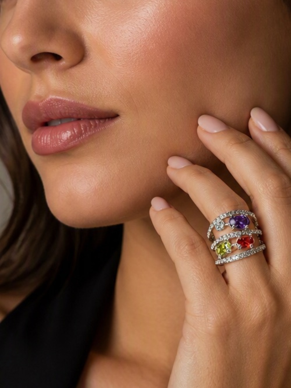 Silver Ring with glass Gem Accent